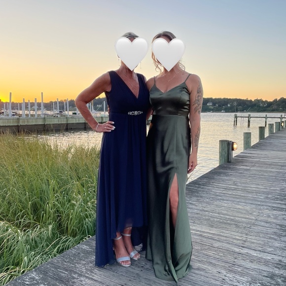 Eliza J- Embellished High/low chiffon dress- Navy - Picture 1 of 3